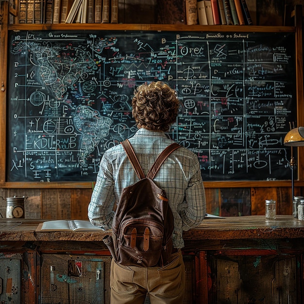 Photo a man is looking at a blackboard with the words  love  on it