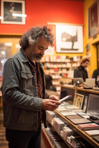 a man is looking at a book that says  the word  on it