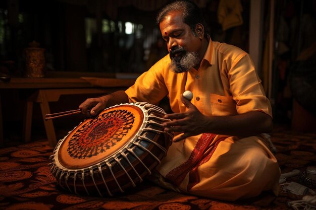 a man is playing the drums with a drum.