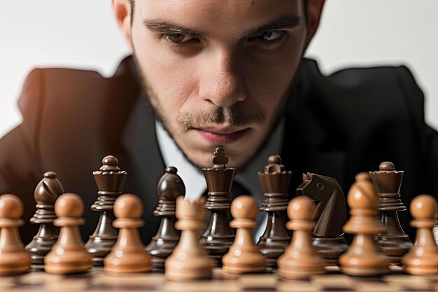 A man is playing a game of chess