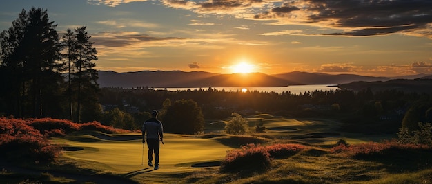 A man is playing golf