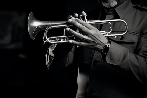 Photo a man is playing a trumpet in a black and white photo