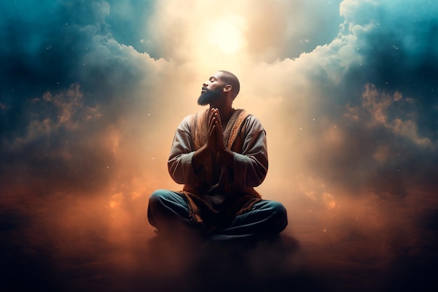 Человек молится Богу, созданному ИИ