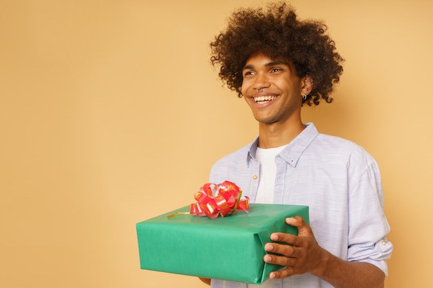 Man is ready to give a christmas present