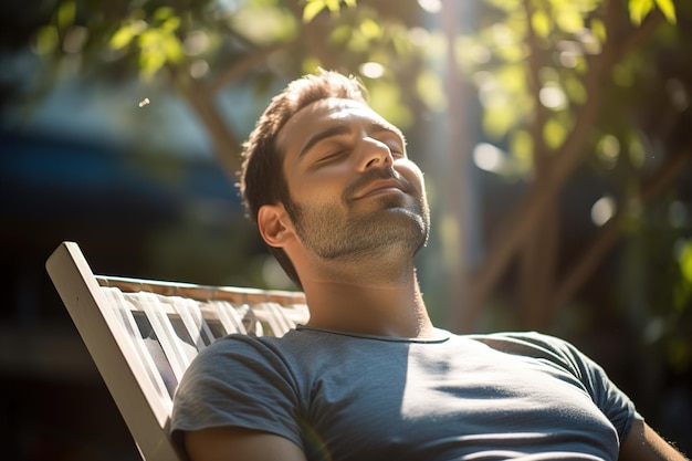 Man is relaxing in sun lounger