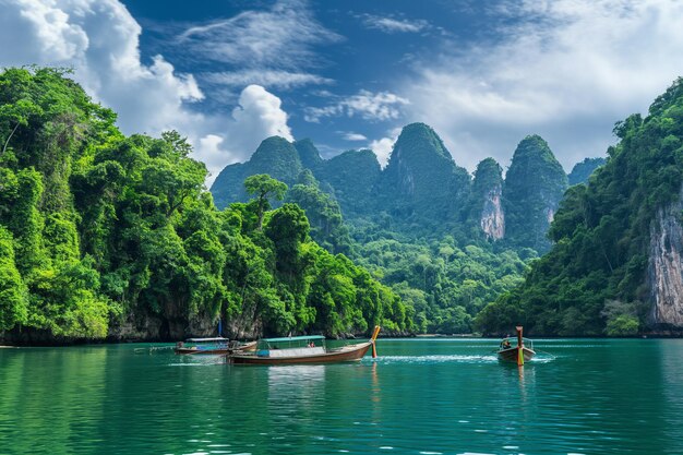 a man is rowing a boat with a mountain in the background