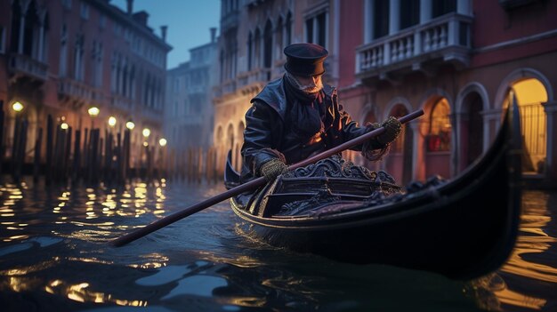 Photo a man is rowing a gondola with the name 