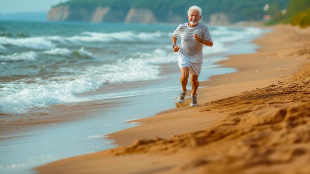 A man is running on the beach