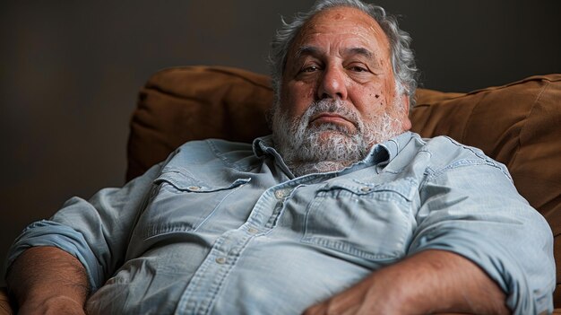 Photo a man is seated in a chair his arms crossed over his chest