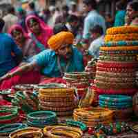 Photo a man is selling bangles at a market