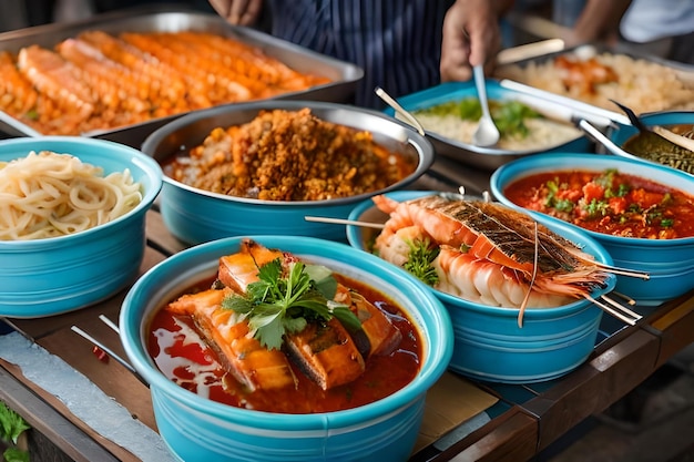 A man is serving food from a buffet at a restaurant