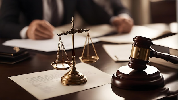 a man is sitting at a desk with a sign that says " law " on it.