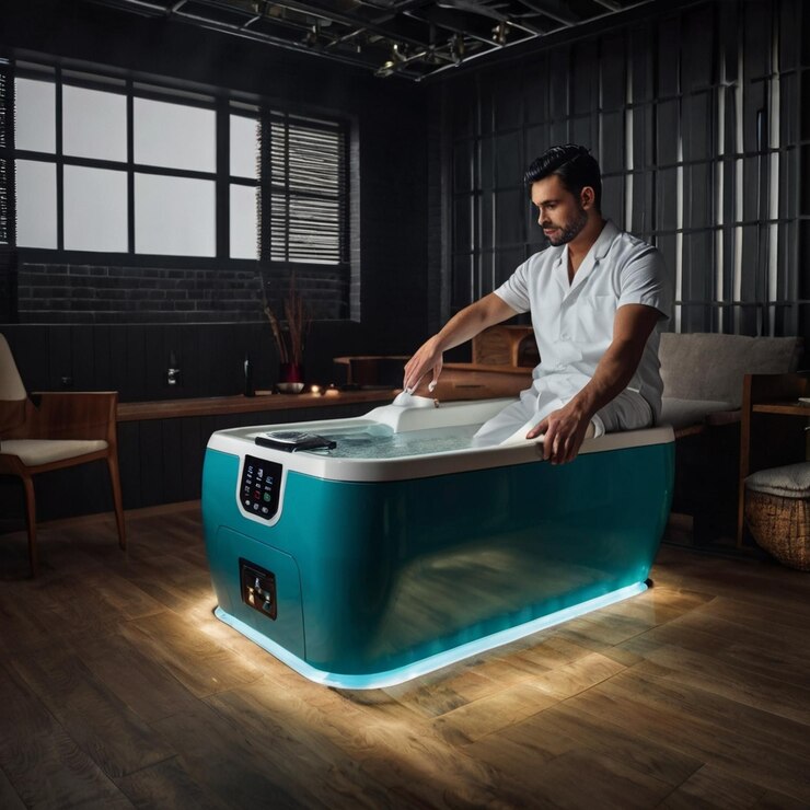 Photo a man is sitting on a tub that says  spam