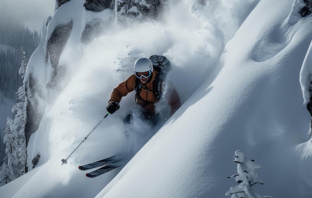 Photo a man is skiing