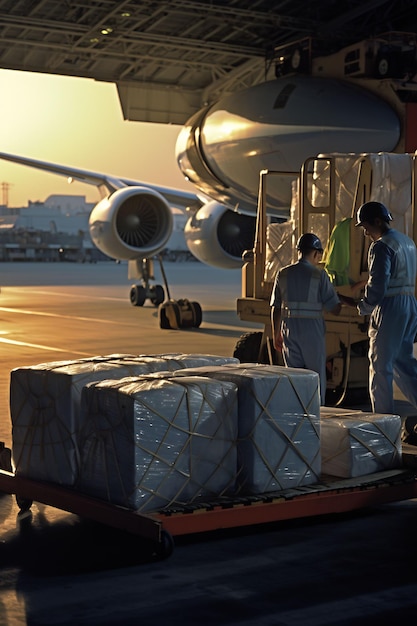 a man is standing next to a cart with boxes on it.