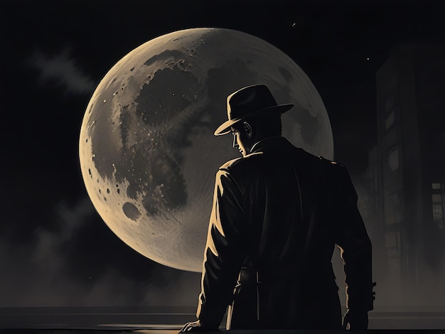 a man is standing in front of a full moon