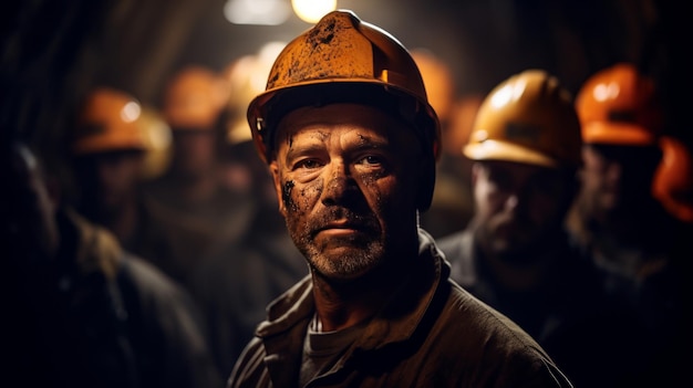 a man is standing in front of group of workers in a tunnel