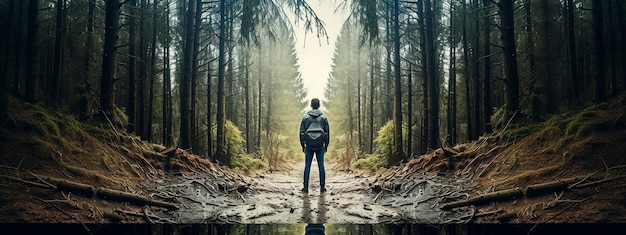 Foto un uomo è in piedi sulla strada generativa ai persone