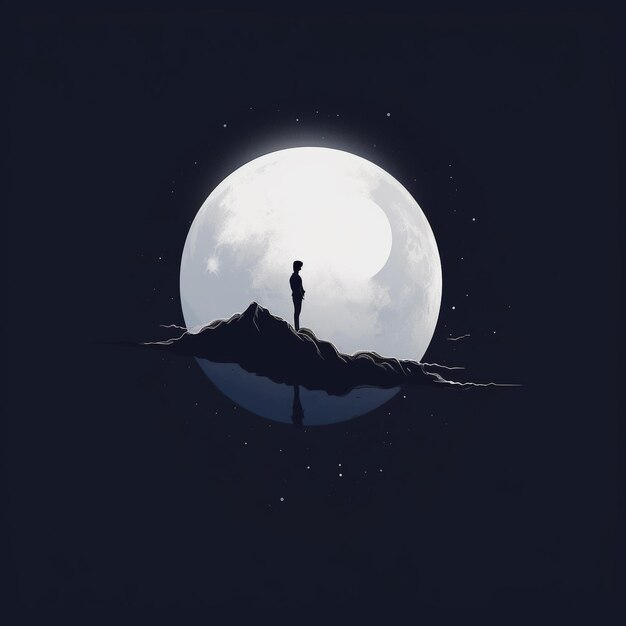 Photo a man is standing on a rock and has a moon in the background