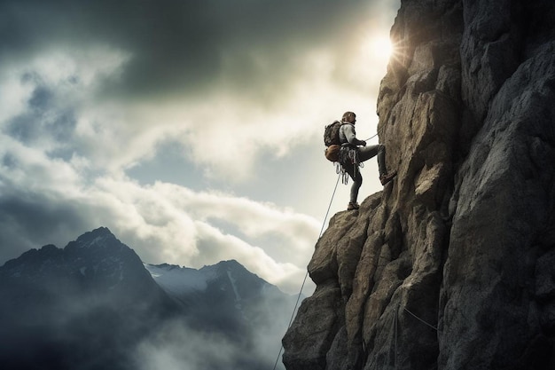 A man is standing on a rock and looking at the sun