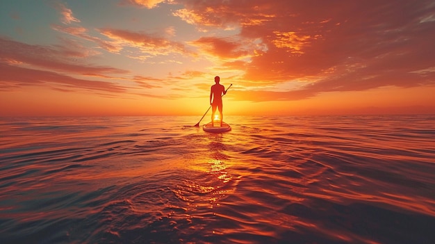 A man is standup paddling