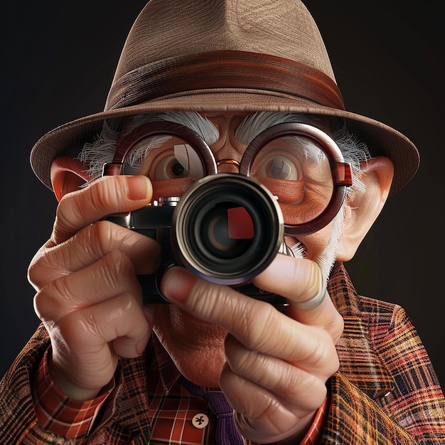 a man is taking a picture with a camera and a pair of binoculars