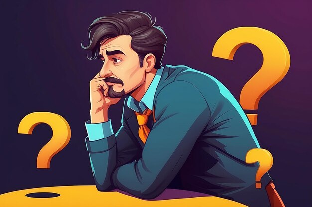 Photo man is thinking question mark vector illustration in cartoon style