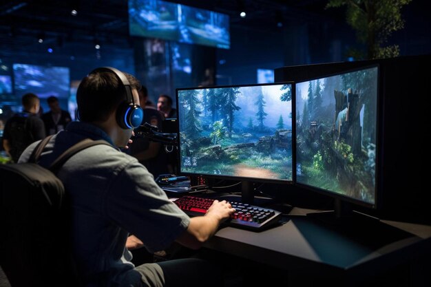 A man is using a computer with a screen that says " jungle " on it.