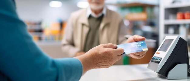 Photo a man is using a credit card to pay for a credit card