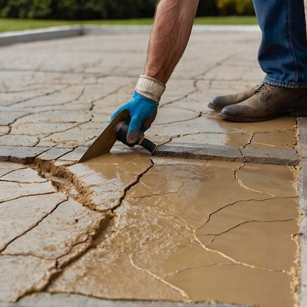 a man is using a iron piece to shape the yard