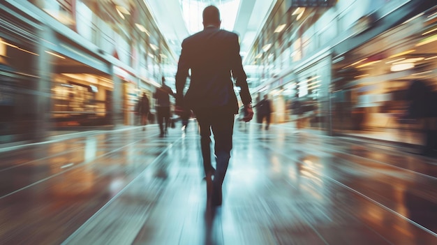 Foto un uomo sta camminando per una strada con uno sfondo sfocato