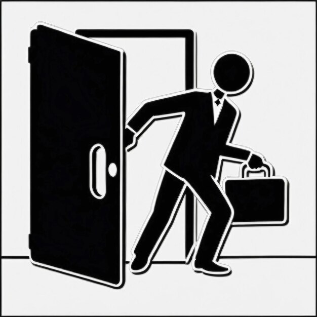 a man is walking into a door with a man carrying a suitcase