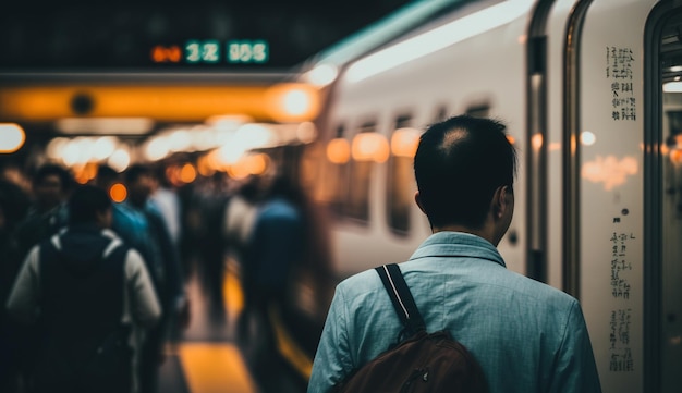 A man is walking into a subway station