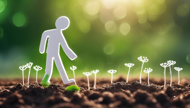 man is walking through a field of plants