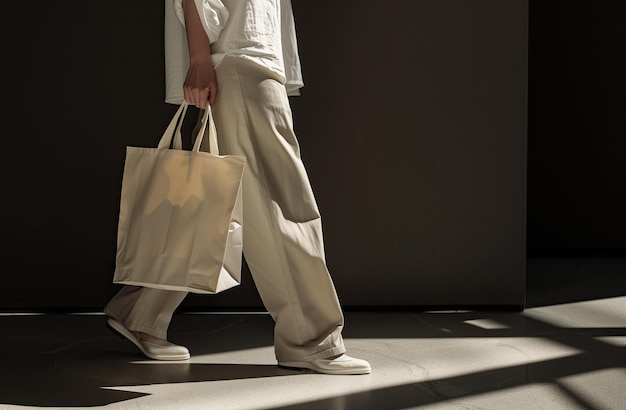 Photo a man is walking with a bag that says  the word  on it