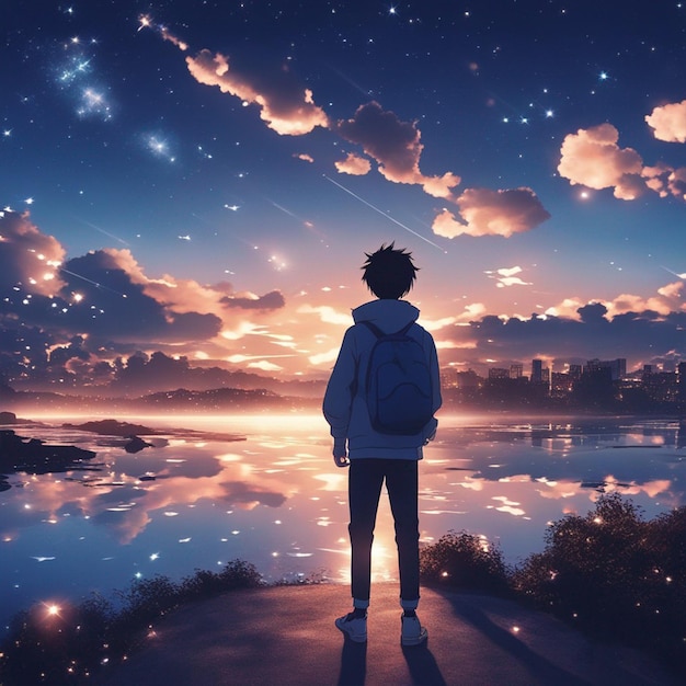 A Man is watching the colorful sky wallpaper