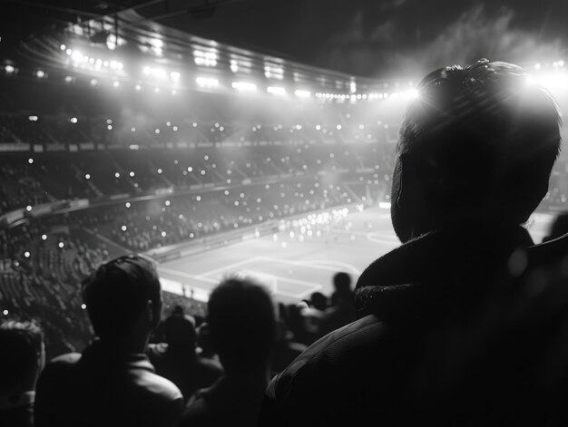 Photo man is watching soccer game in stadium