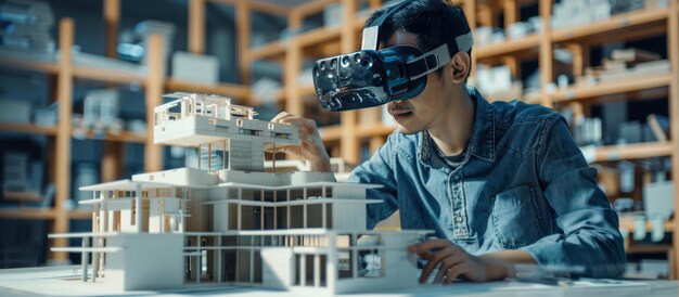A man is wearing a virtual reality headset