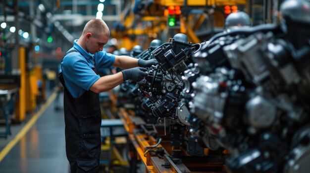 A man is working on a engine in a factory aig