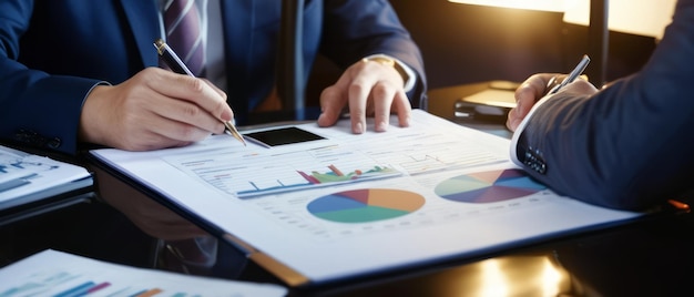 Photo a man is working on a graph that says business on it