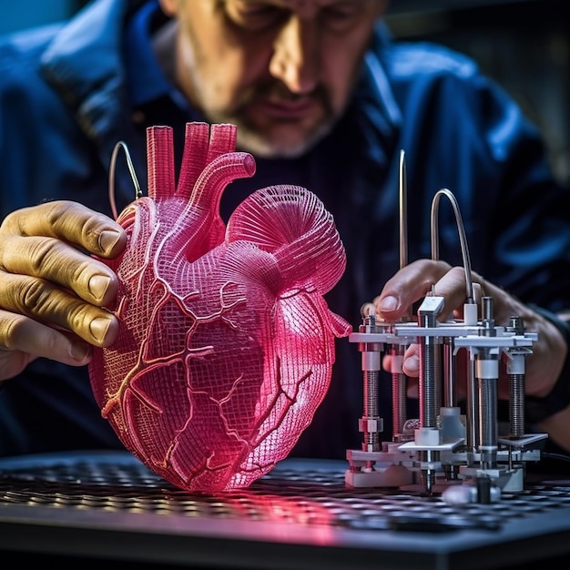 A man is working on a heart model.