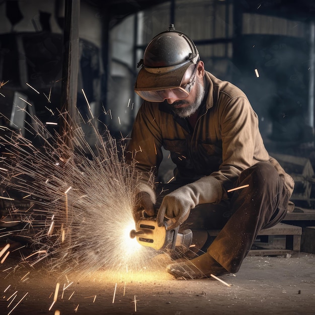 A man is working on a piece of metal with a welding torch.