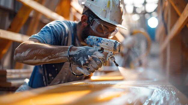 Foto un uomo sta lavorando su un oggetto di legno con un pennello