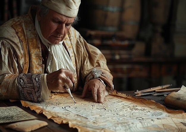 a man is writing a page with the word quot on it