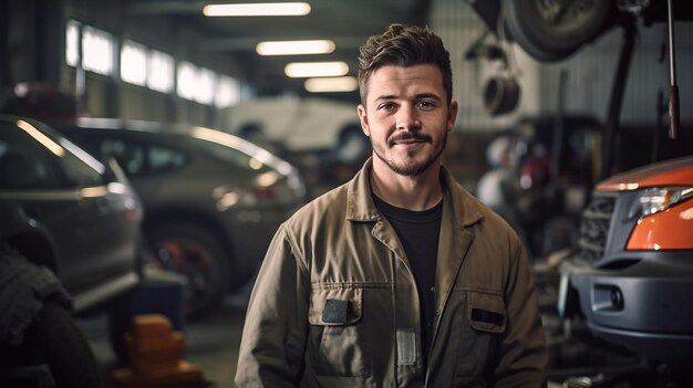 a man in a jacket stands in front of a car with a sign that says " he's a good man ".