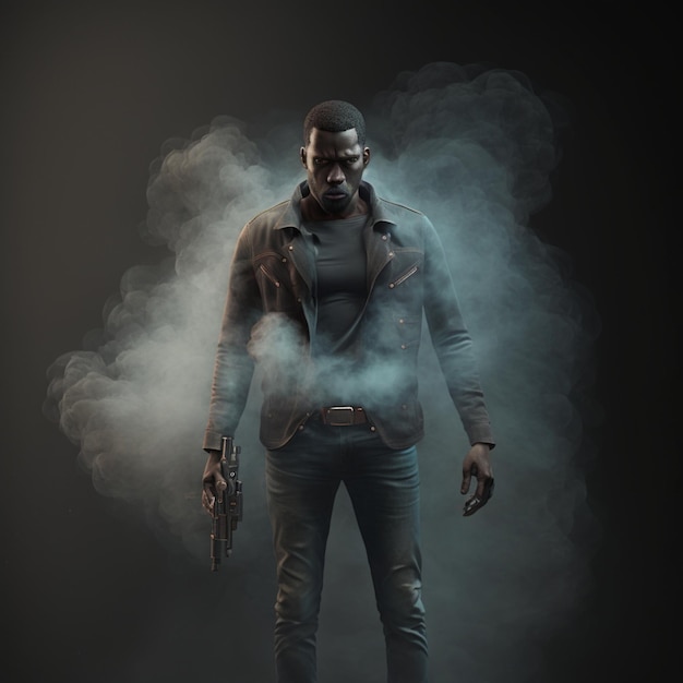 A man in a jacket with a gun in his hand.