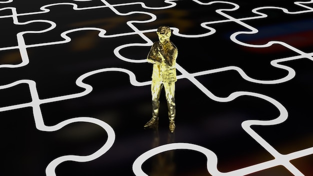 Man on jigsaw puzzle for Business concept 3d rendering