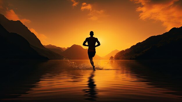 man jogging beside the lake