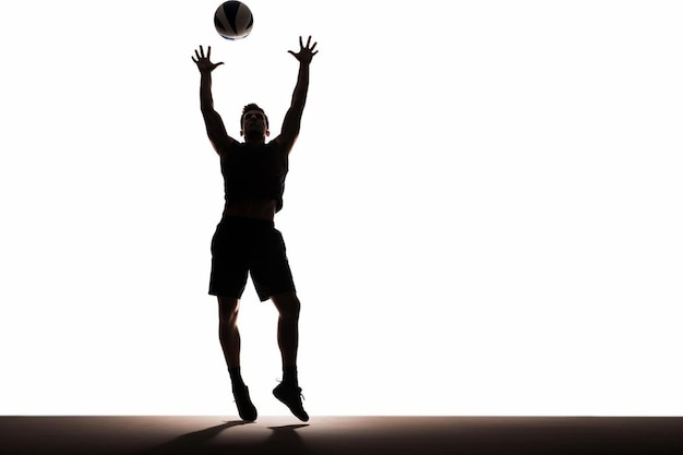 Foto un uomo che salta in aria con una pallavolo in mano