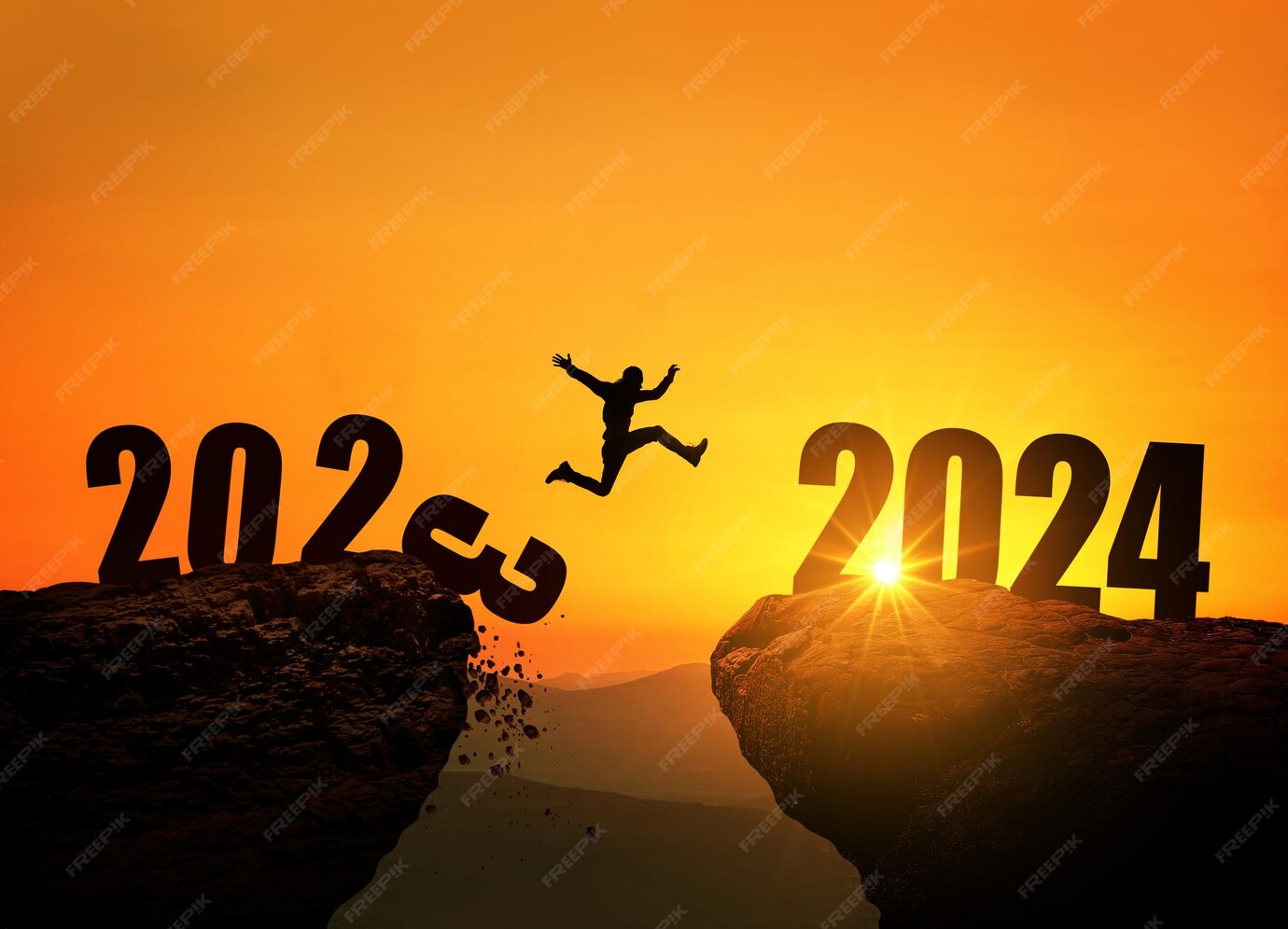 Premium Photo Man jumping on cliff 2025 over the precipice with